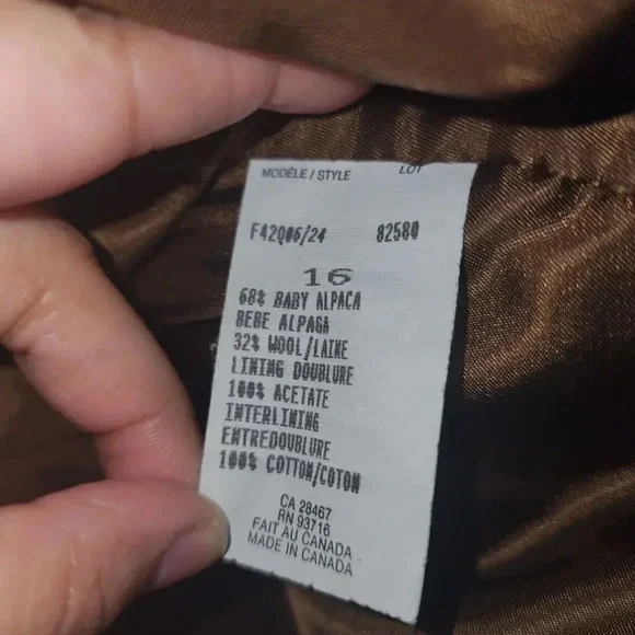 Marisa Minicucci Womens Brown Baby Alpaca Wool Long Sleeve Collared Coat Size 16 - Picture 4 of 12